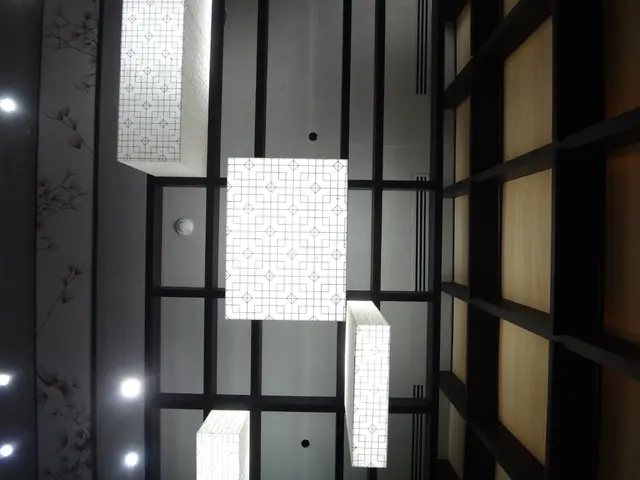 The picture is taken inside a room. On the wall there are lights. These are some rectangular...