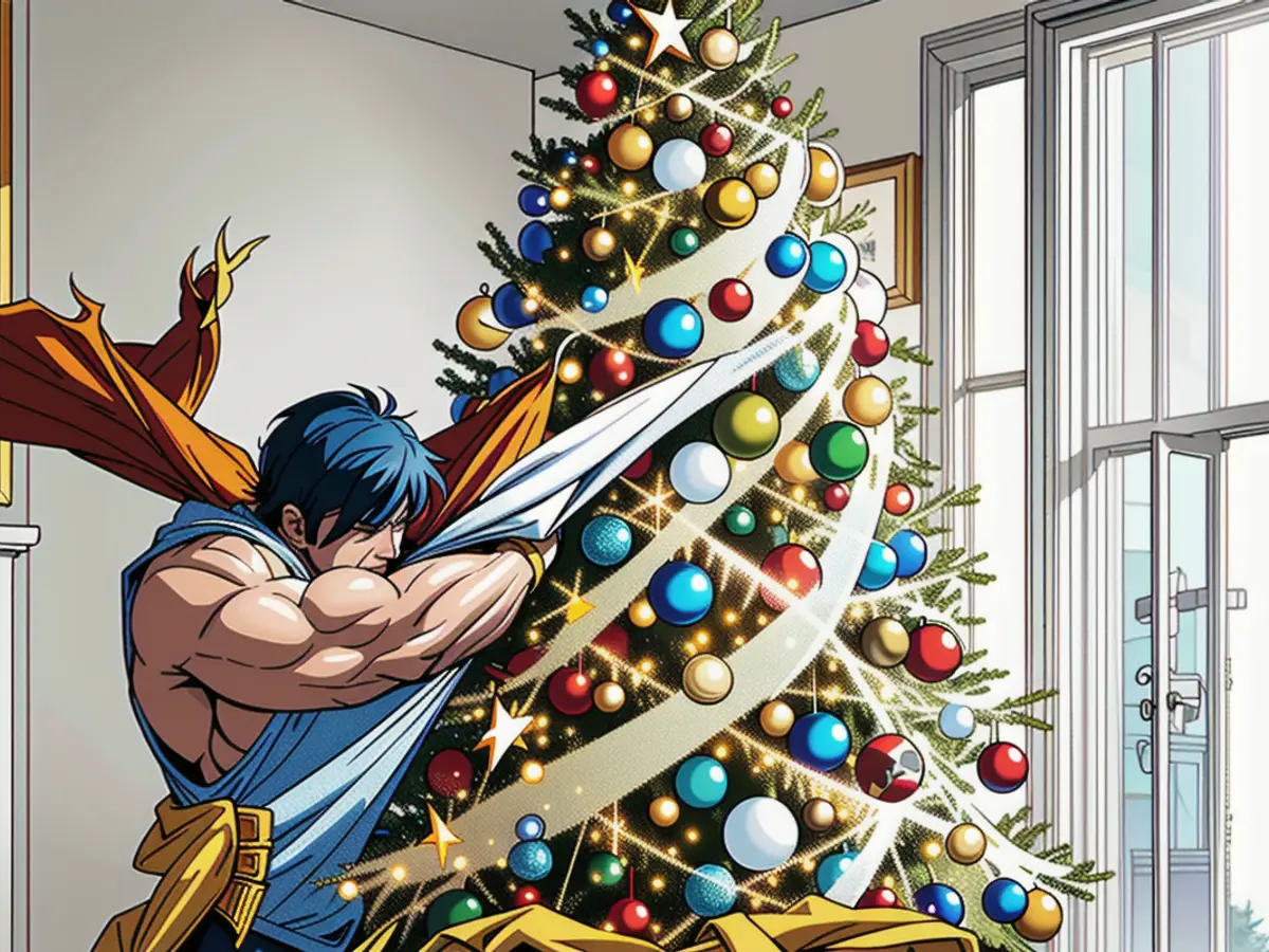 Decorated evergreen tree positioned in room's corner, showcasing a golden, azure, and white color scheme Celebrate the fusion of Christmas and Hanukkah this year with these 5 inventive dual-holiday decorating concepts!